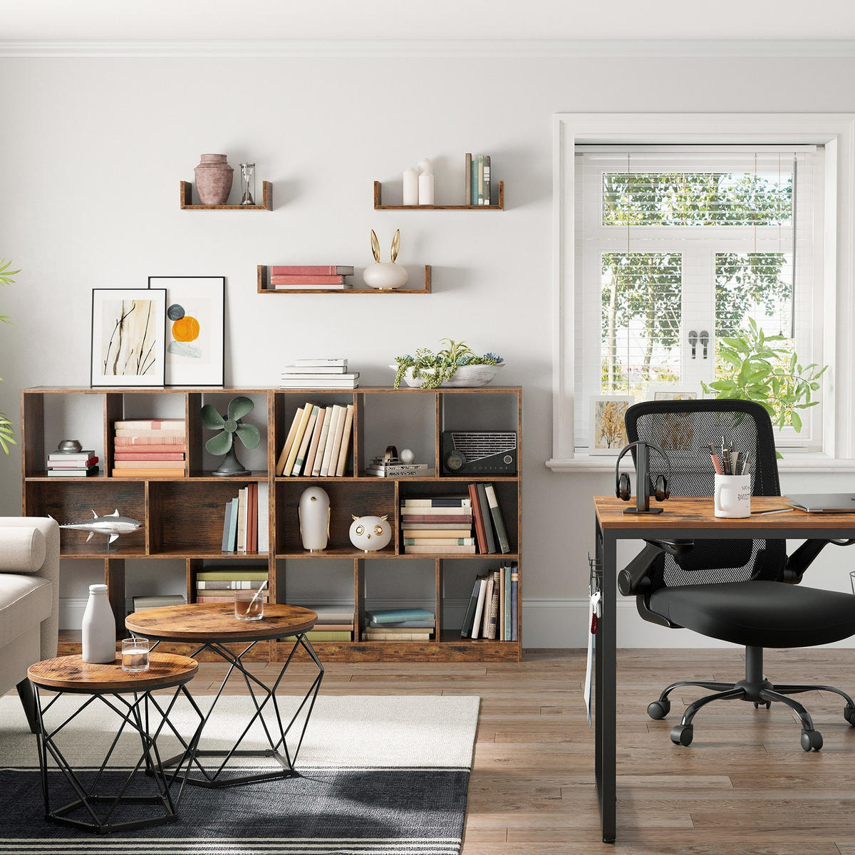 COUCHTISCHSET Metall Holzoptik Dunkelbraun Schwarz 50/40 x 40/36 cm (2 Stk.) - Dunkelbraun/Schwarz, Holzwerkstoff/Metall (50/50/40cm) - Begryf