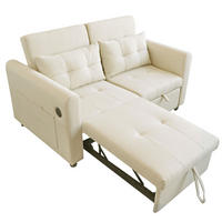 SCHLAFSOFA aus Baumwoll-Leinen 142x85x83 cm Beige mit USB, Armlehnentaschen und verstellbarer Rückenlehne - Beige, Textil (142/83/85cm) - Modfu