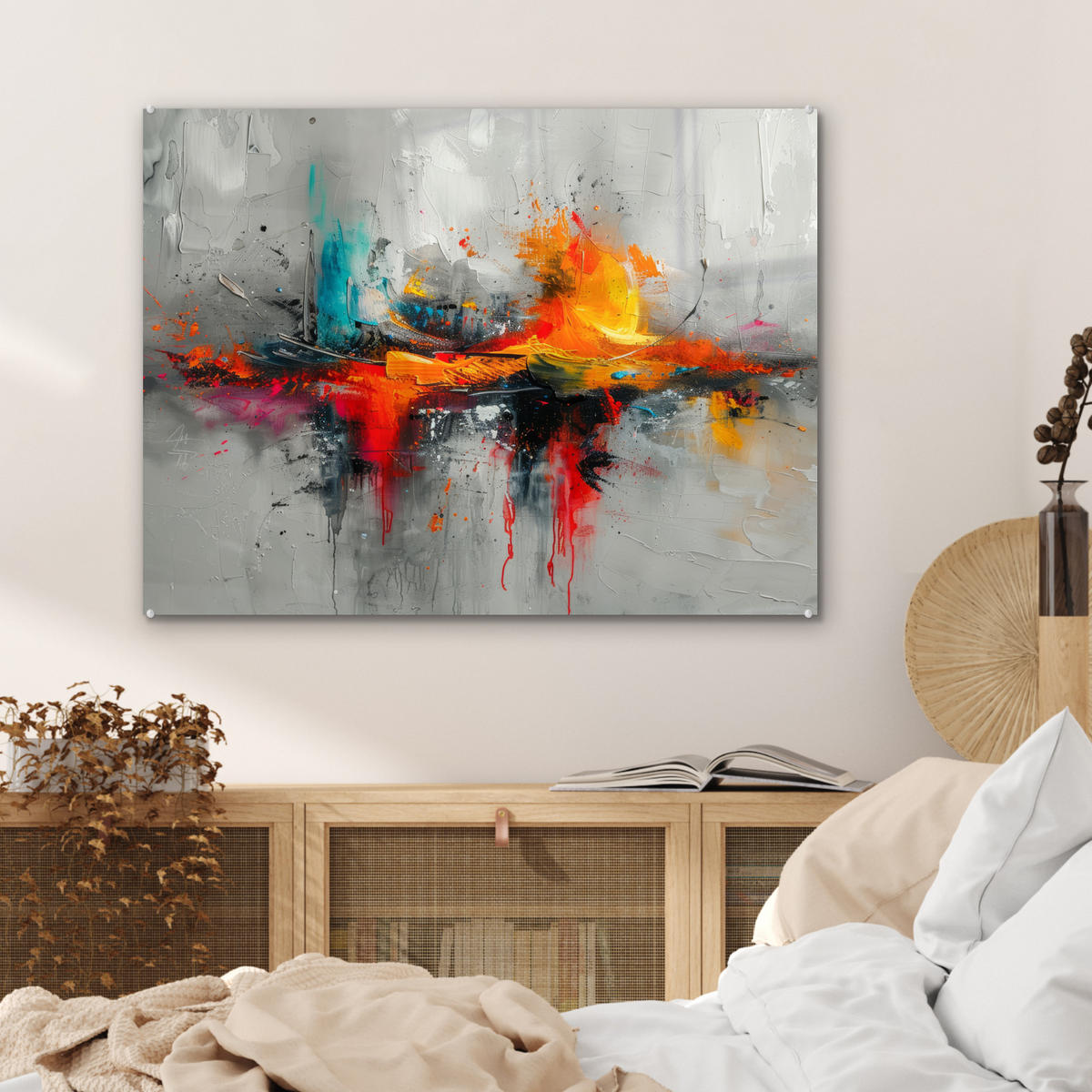OBRAZ NA AKRYLOVOM SKLE Moderné umenie - Oranžová - Sivá - Abstraktné 80x60 cm - svetlosivá, sklo (80/60cm) - MuchoWow