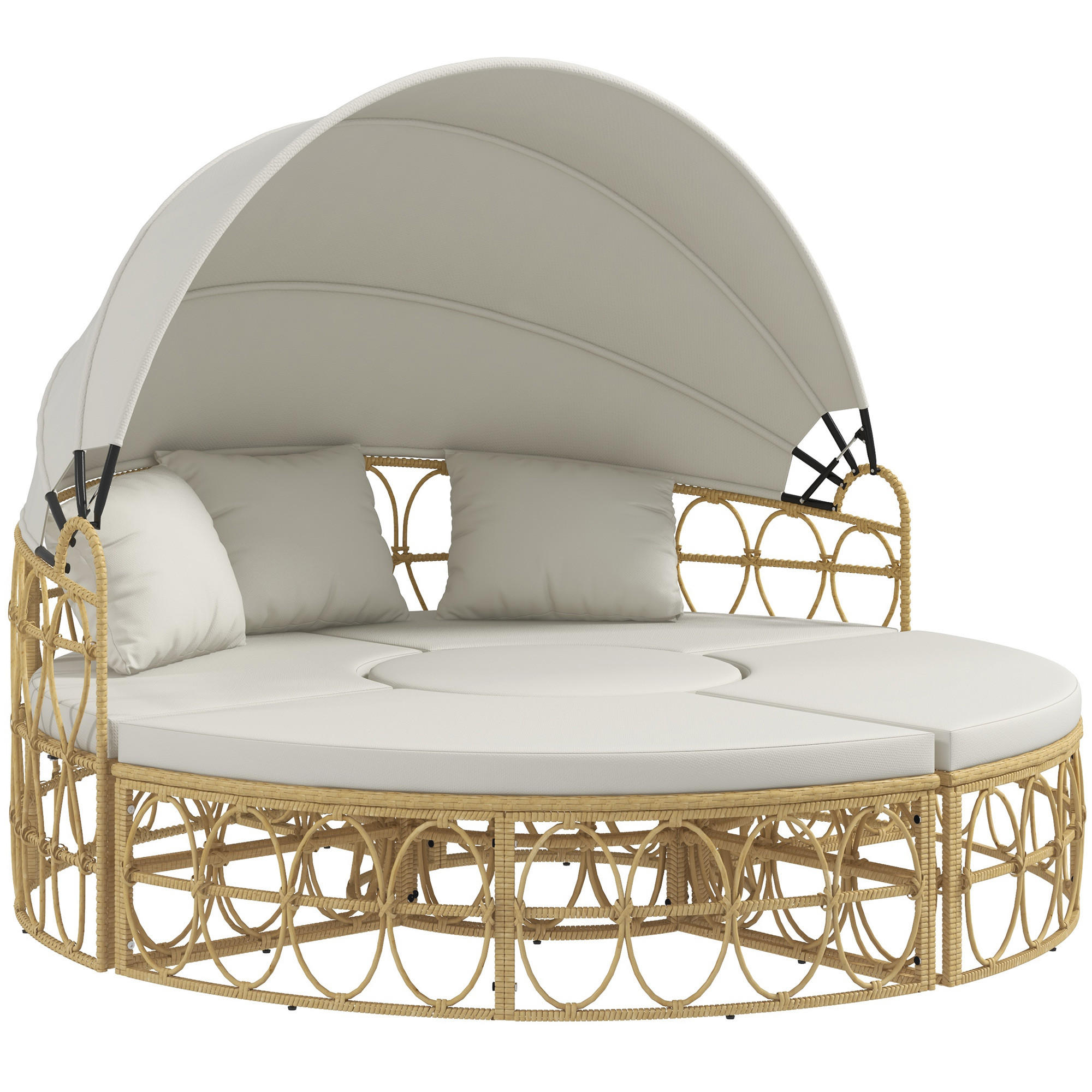 GARTENLOUNGE 178/85/66,5 cm cremeweiß aus Rattan mit Sonnendach - Weiß, Naturmaterialien - OKWISH
