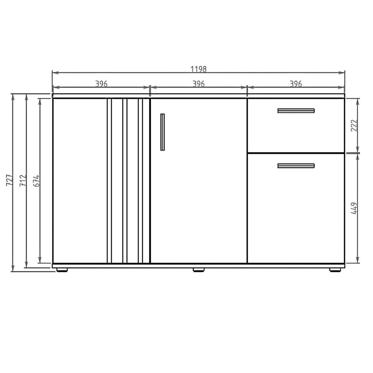 SIDEBOARD Turell 3D1SZ Schwarz 120/73/35 cm – Kommode mit Schublade - Schwarz, Holzwerkstoff/Kunststoff (120/73/35cm) - AX Living