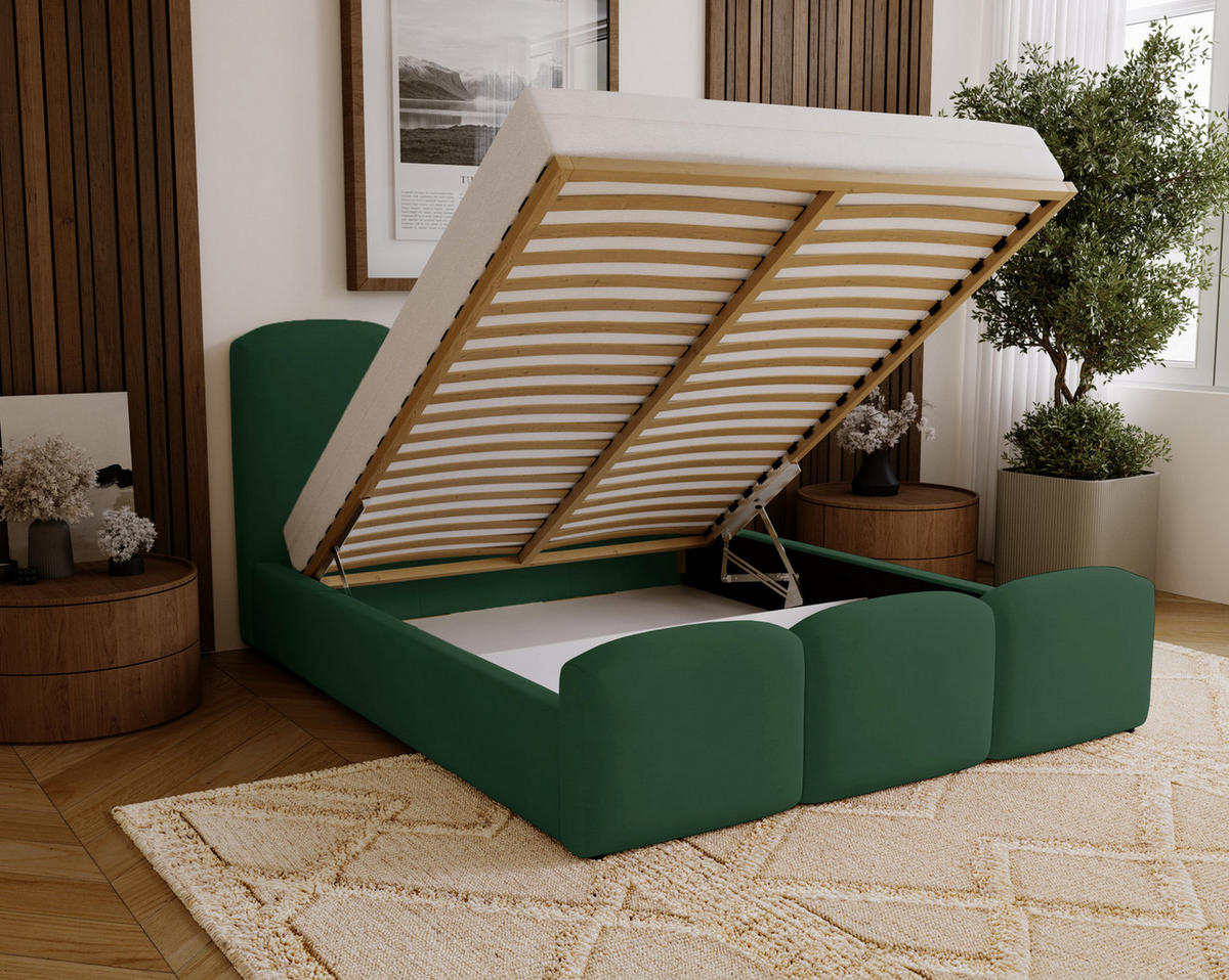 POLSTERBETT 200x200 cm Capri mit Bettkasten, Samt, Grün - Grün, Holz/Textil (200/200cm) - Emporius