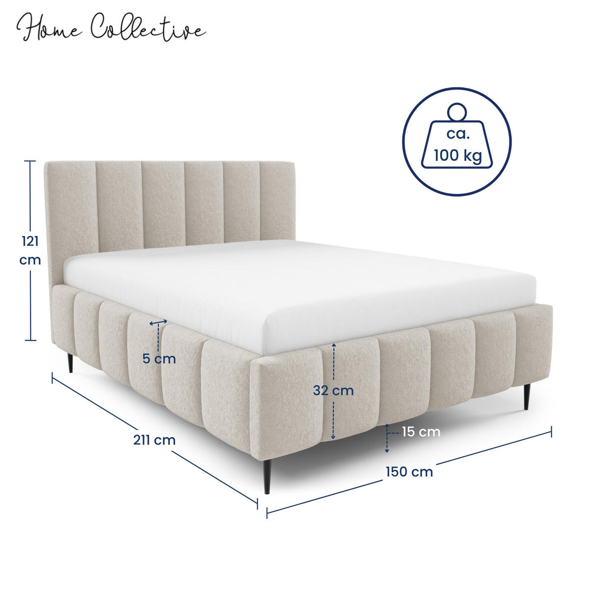 POLSTERBETT mit Bettkasten 140x200 cm in Hellbeige - Beige, Metall (140/200cm) - Home Collective