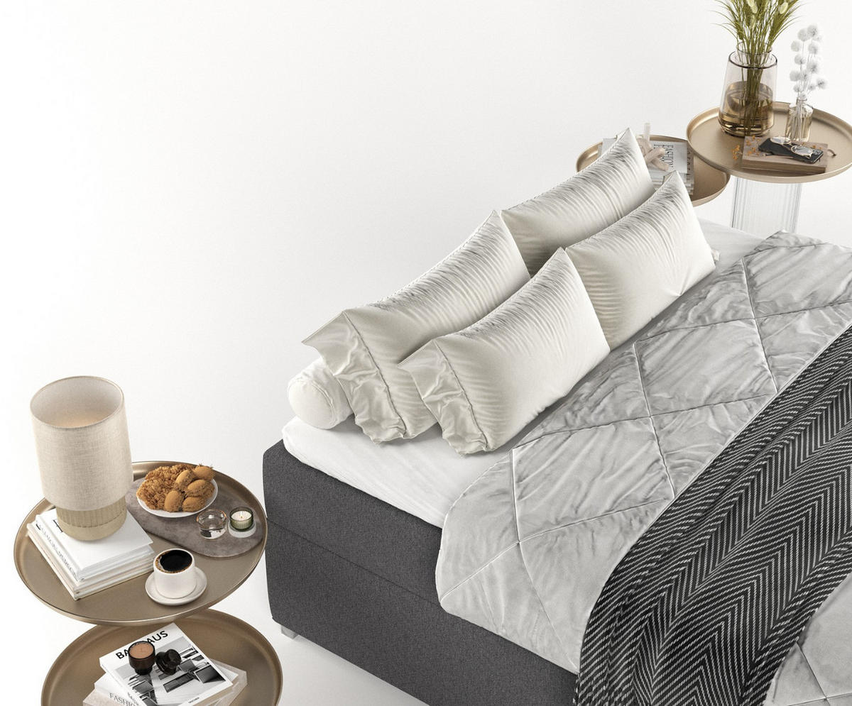 BOXBETT Reto 140/200 cm Anthrazit im Megan Stoff - Chromfarben/Anthrazit, Holz/Holzwerkstoff (140/200cm) - AltaBeds