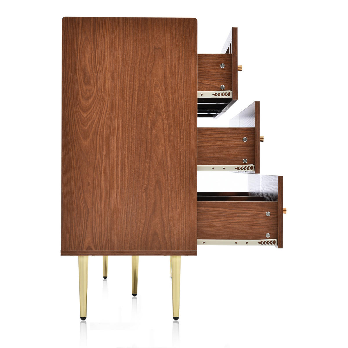 KOMMODE 120/40/90 cm in Nussbaum mit 6 Schubladen und Rattan-Details - Naturfarben, Metall (120/90/40cm) - Flora Grace