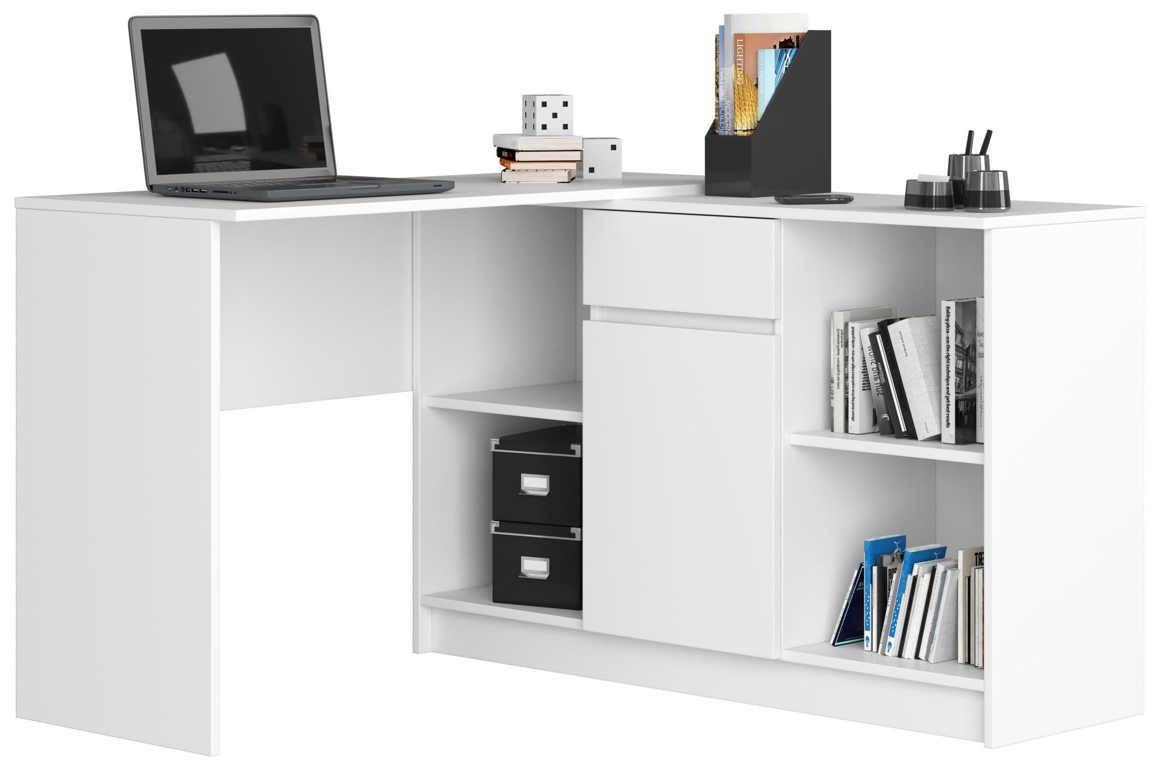 HÖRNSKRIVBORDSET 120 cm med byrå - Akaciefärgad, Träbaserade material (126/120/79cm) - RAUMHIRSCH FURNITURE