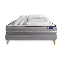 BETT Actiflex pur Taschenfederkern 200 x 200 cm h3 - Kit Bettgestell Grau - Mit Kissen und Bettdecke - Beige/Grau, Karton/Holz (200/200cm) - ACTISOM