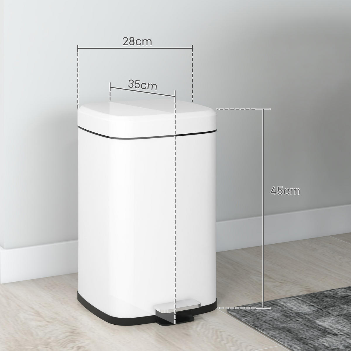 TRETEIMER Weiß Soft-Close Pedal 20L - Weiß, Metall (28/45/35cm) - PANGIVO