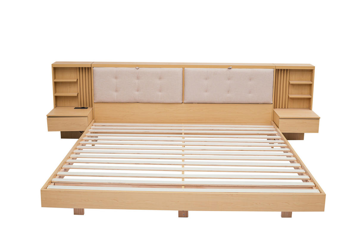 BETT 180/200 cm DE-33069 mit Stauraum-Kopfteil Beige - Naturfarben, Holzwerkstoff (180/200cm) - ComfortXL