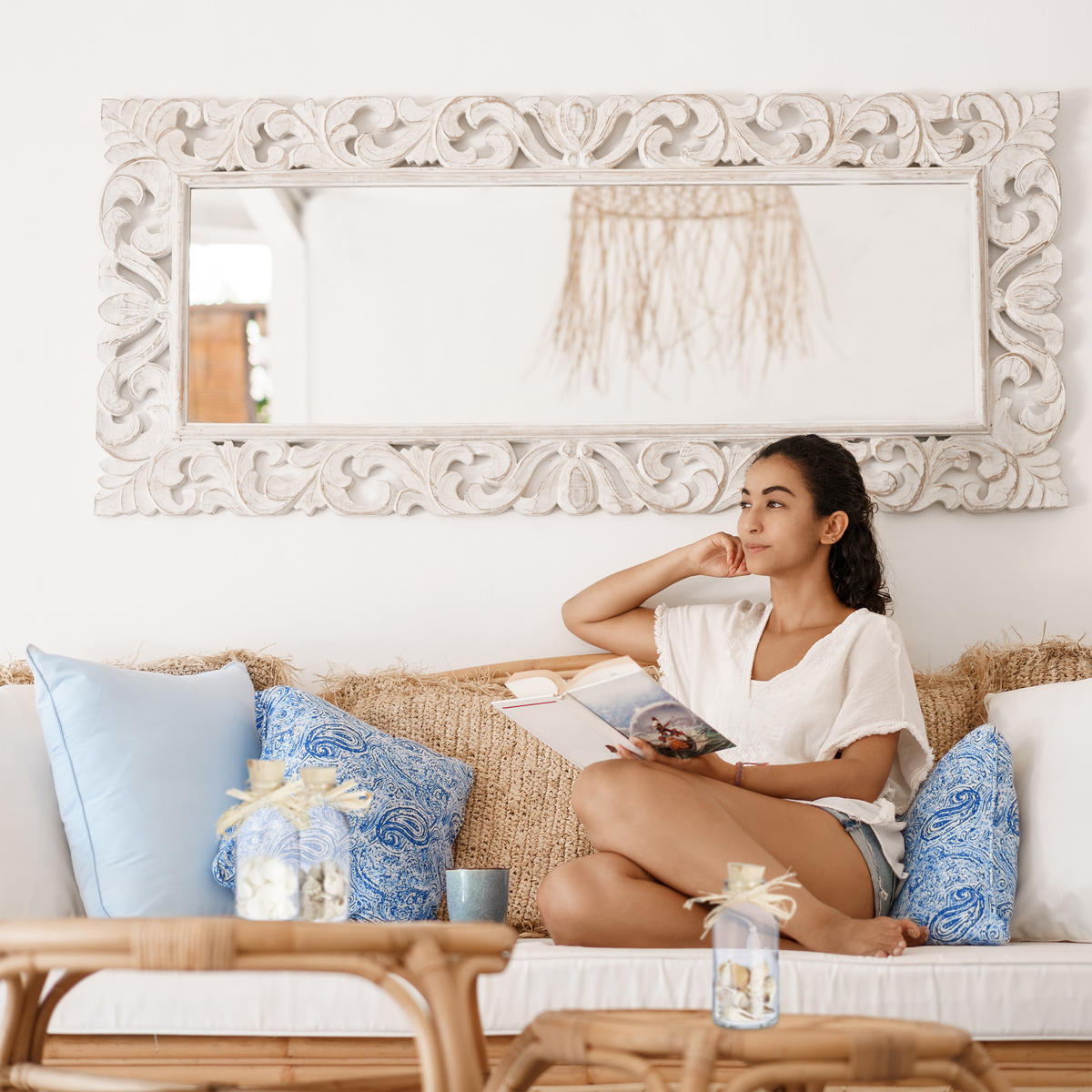 3XMUŠĽOVÝ dekór - viacfarebná, prírodné materiály/sklo (12cm) - Relaxdays