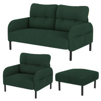 SOFA Set, 2-Sitzer+Sessel+Hocker, Cord, Grün - Schwarz/Grün, Textil/Metall (120/79/75cm) - LVHOM