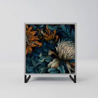 SIDEBOARD MORNING BLOOM, Grau, 57,5x42x67,5 cm, Schwarze Metall-Rahmenfüße - Multicolor/Schwarz, Holzwerkstoff/Metall (57.5/67.5/42cm) - SpaceRebels