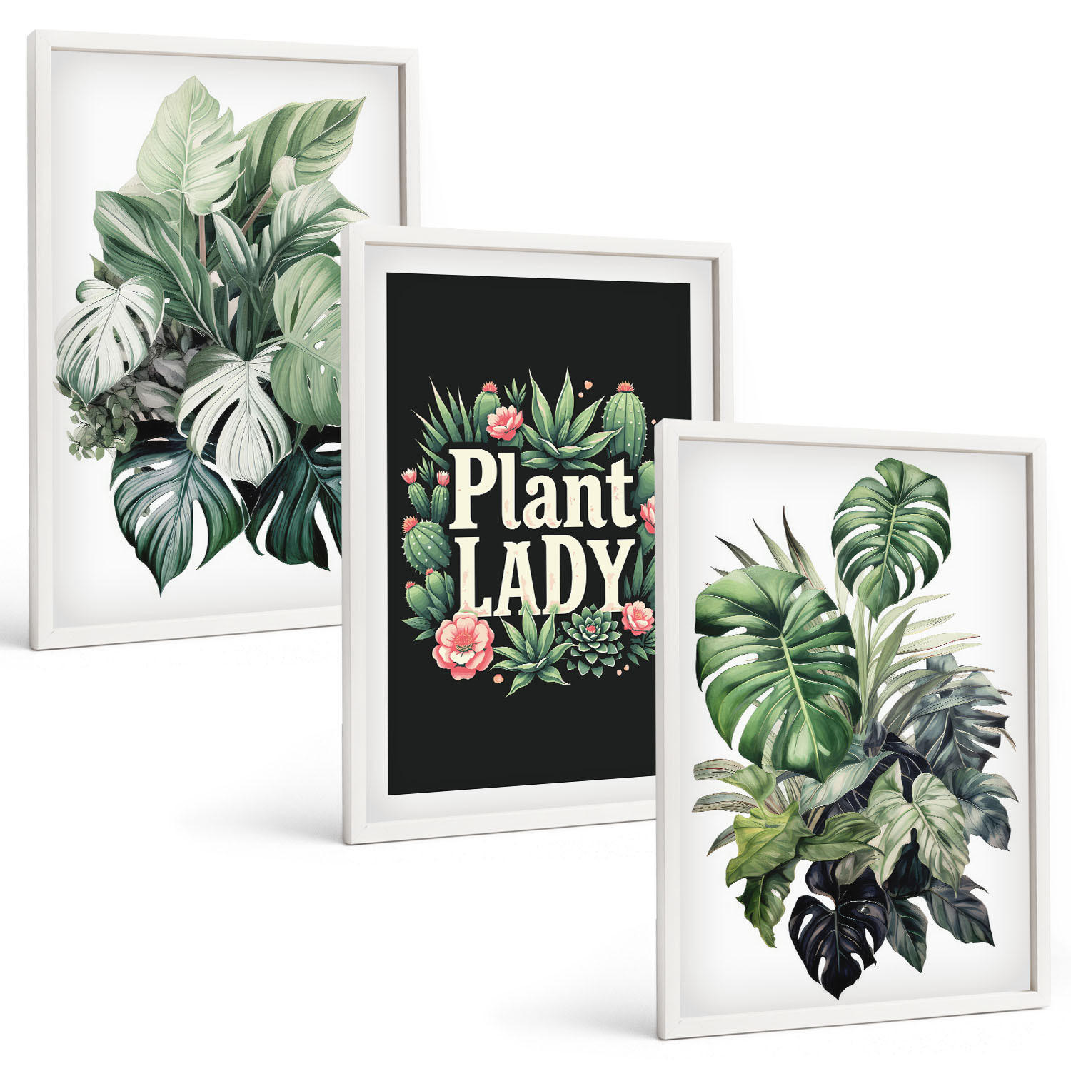 BILDER SET 3er Set - 40x60 cm Weißer Rahmen - Tropische Pflanzen, Pflanzenliebhaberin - Weiß, Kunststoff (40/60cm) - TULUP