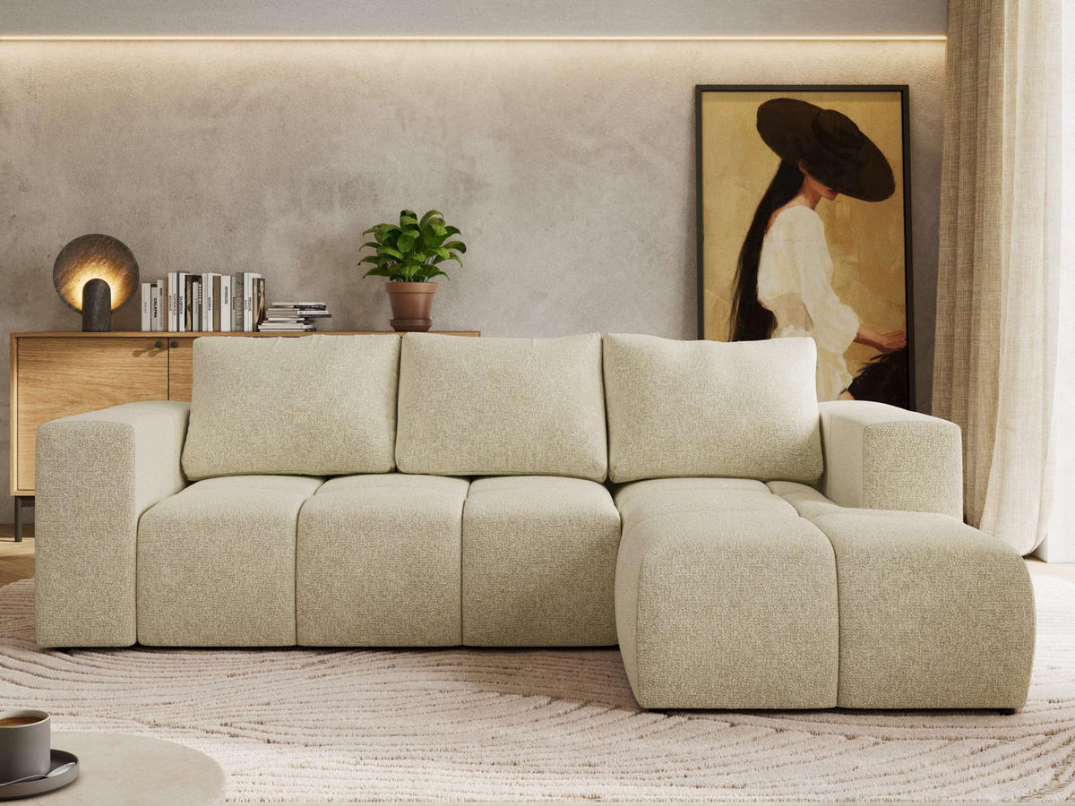 ROHOVÁ SEDAČKA MONIVA L - Krémová Strukturovaná látka - Pravá Strana - černá/krémová, textil/plast (266/164cm) - MKS