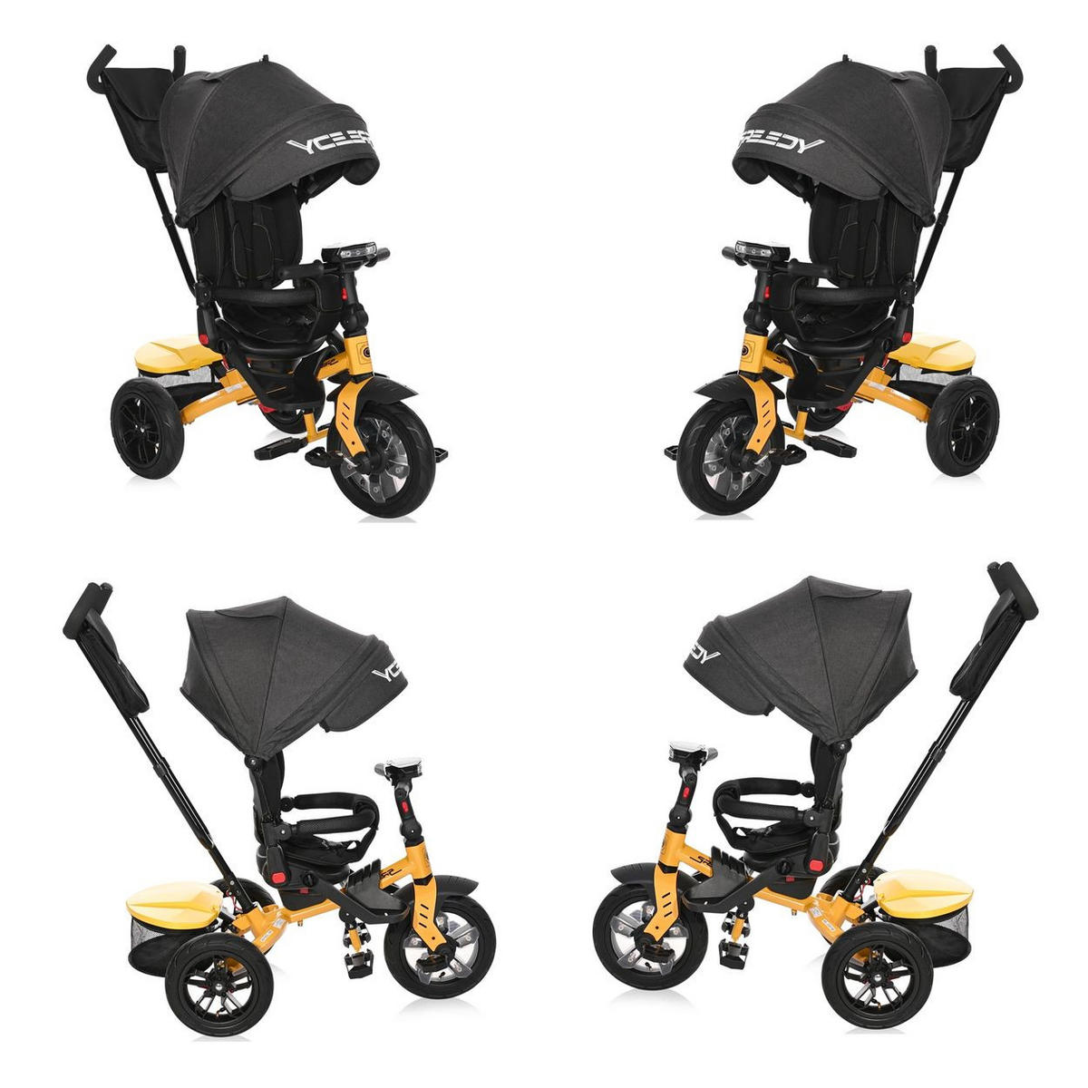 DREIRAD Speedy Luftreifen gelb Luftreifen, drehbarer Sitz, Musik, Licht, Schubstange - Gelb, Metall (109/52/102cm) - Lorelli