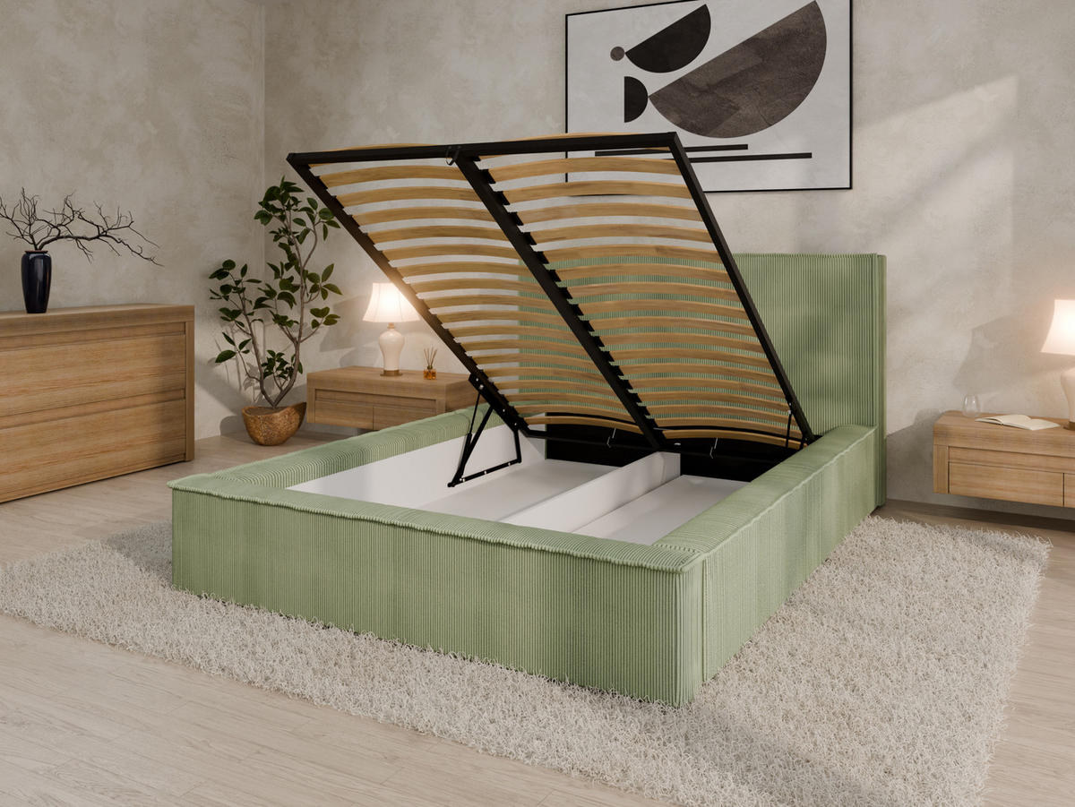 POLSTERBETT SANA 140x200cm Elegantes Polsterbett für modernen Wohnstil , ohne matratze, Grün - Grün, Holz (140/200cm) - Panda Möbel