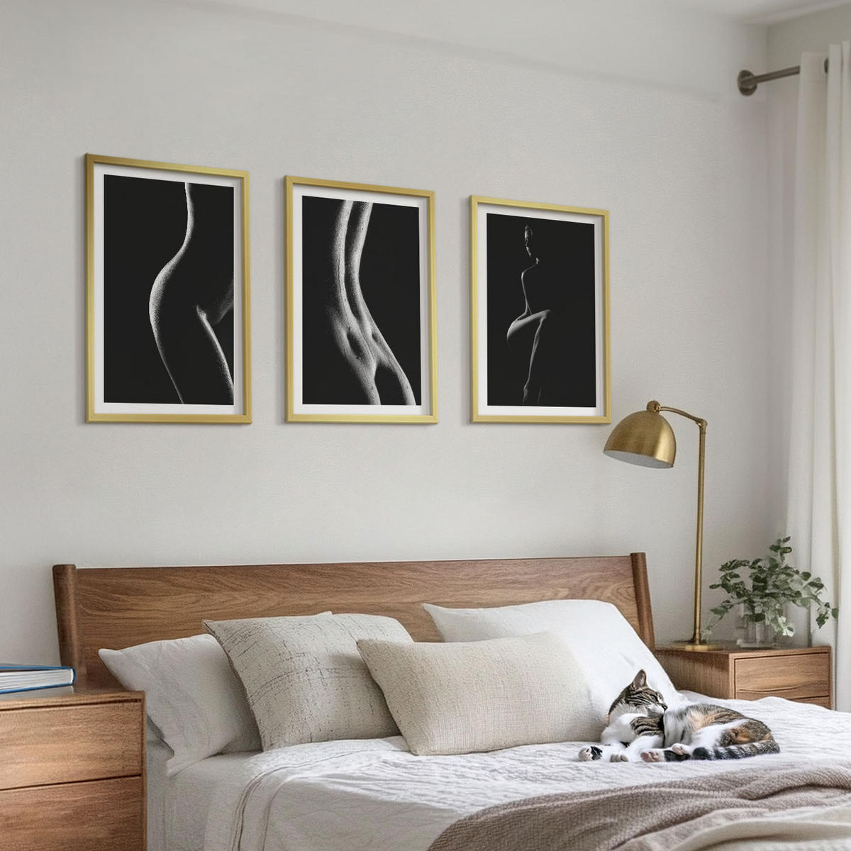 BILDER SET 3er Set - 40x60 cm Goldrahmen - Schwarz-weiße weibliche Silhouetten - Goldfarben, Kunststoff (40/60cm) - TULUP