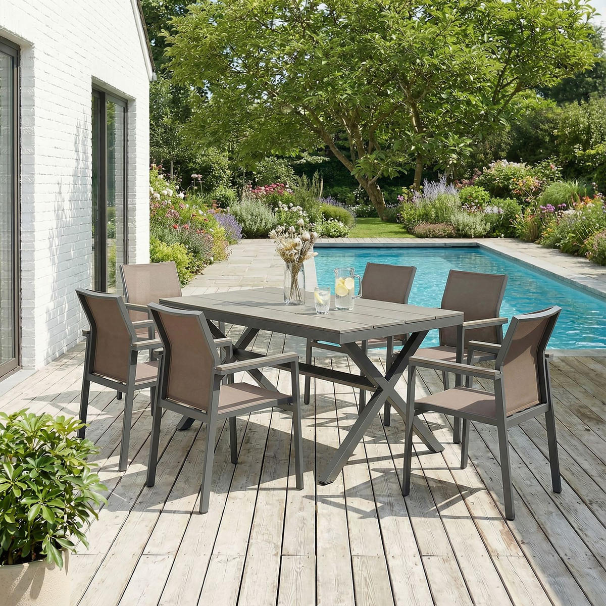 GARTENMÖBEL SET WINDY 7er Set grau - Grau, Metall - IDIMEX