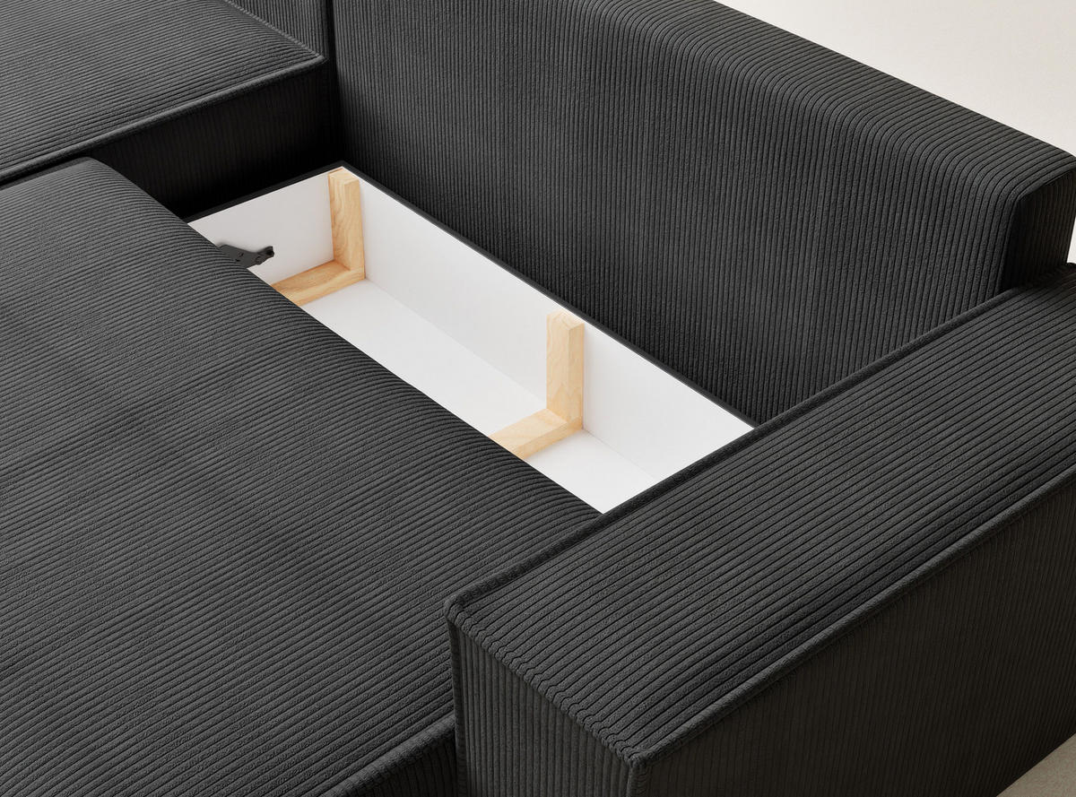 ECKSOFA MIT SCHLAFFUNKTION Maze Anthrazit Samtstoff - Anthrazit/Schwarz, Holz/Holzwerkstoff (294/185cm) - Maison de Reve