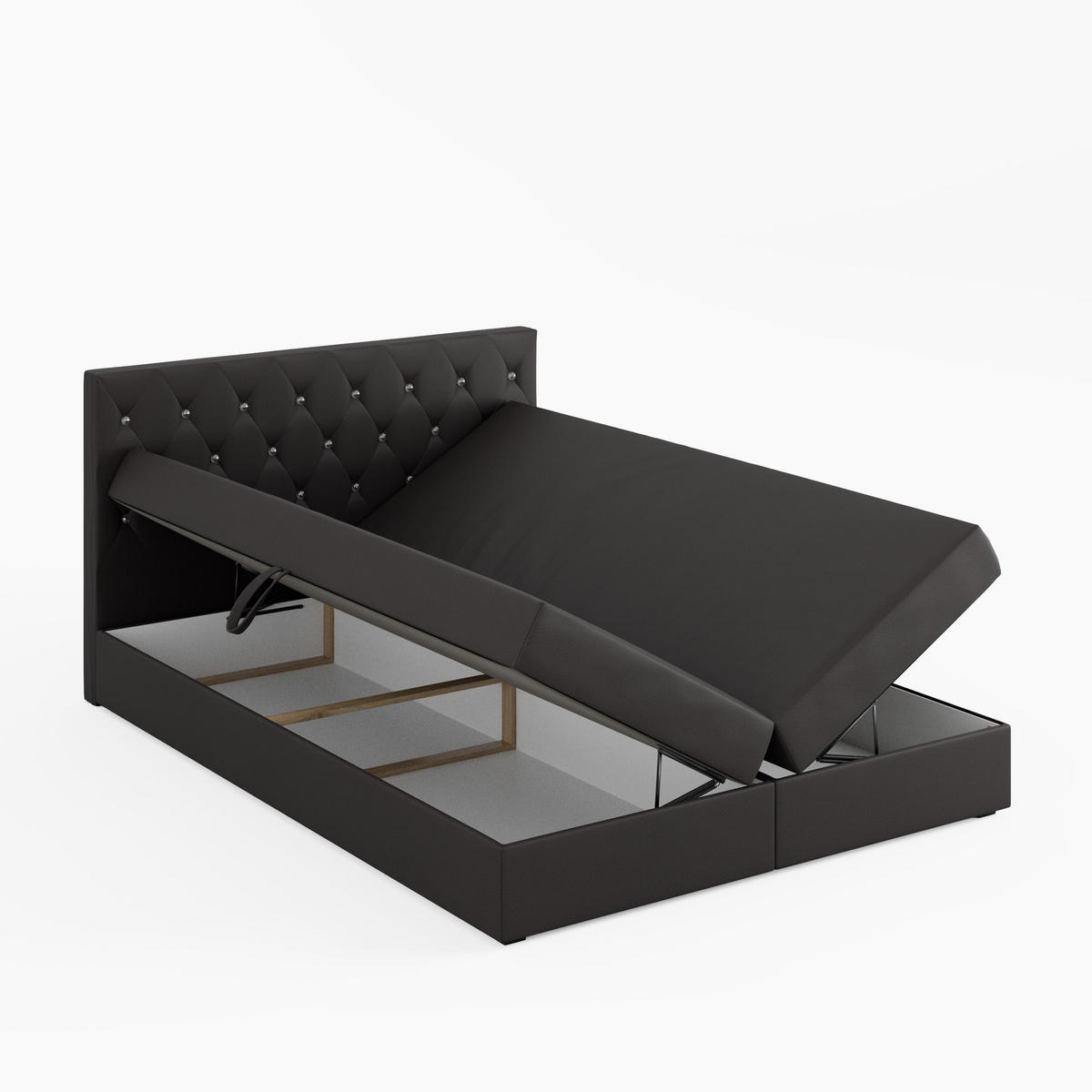 BOXBETT CRYSTAL 140/200 cm, in Dunkelgrau, Velours-Stoff, Bettkasten, Matratze, Topper - Dunkelgrau, Textil (140/20cm) - Barchello