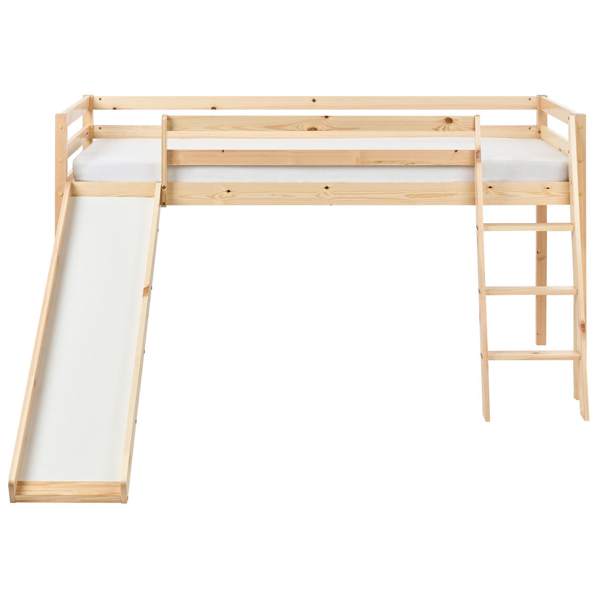 PAT SEMIÎNALT lemn de pin 90/200 cm cu tobogan maro deschis Staple - maro deschis, lemn (90/200cm) - Beliani