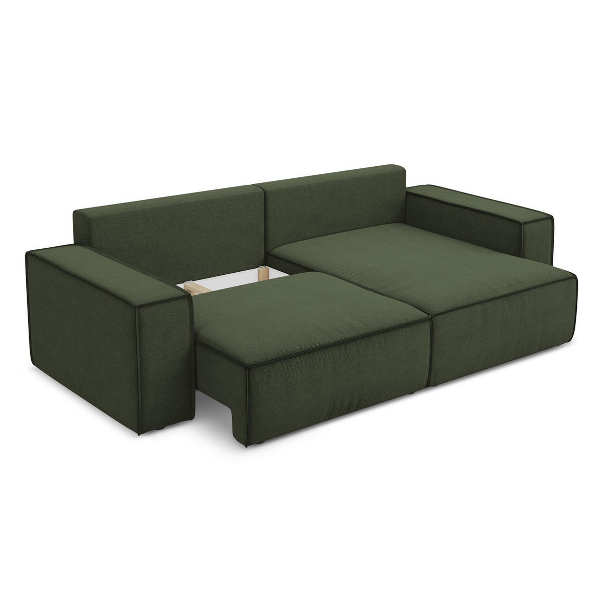 ECKSOFA mit Schlaffunktion Strukturstoff Stoff Grün - Schwarz/Olivgrün, Kunststoff/Textil (257/148cm) - LaMiaSofa