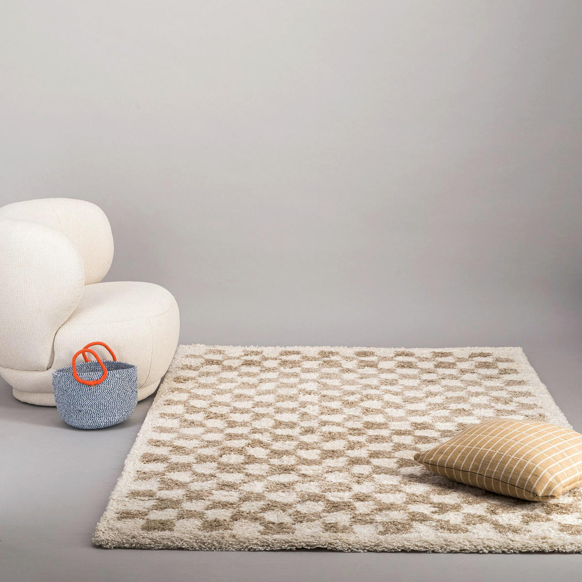 TEPPICH kariert langflorig weich voluminös beige - Beige, Textil (160/213cm) - AFK Living