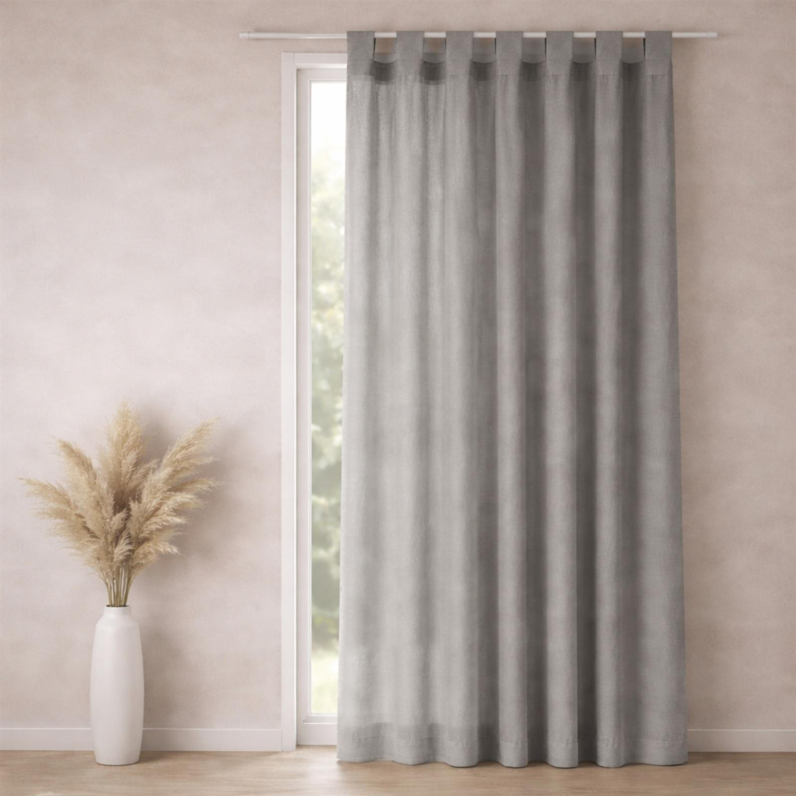 SCHLAUFENSCHAL Gardine 145x250 cm aus 100% Baumwolle. Eleganter Stone Washed Fenster Vorhang mit Schlaufen - Grau - Naturfarben, Textil (145/250cm) - Carpe Sonno