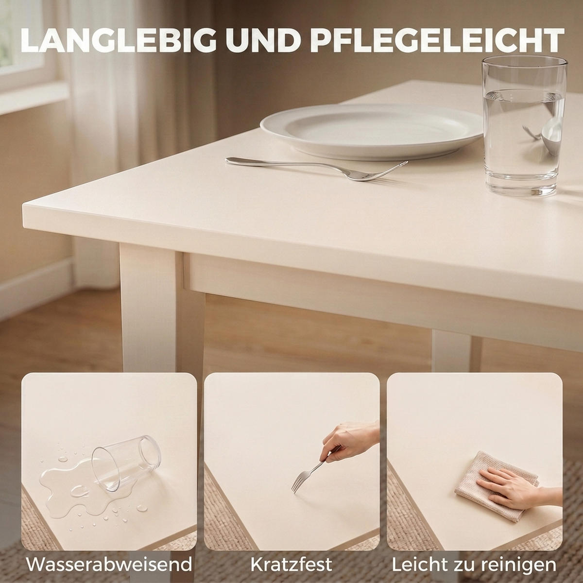 ESSTISCH Creme 180.0/90.0/76.0 - Creme, Holzwerkstoff (180/90/76cm)