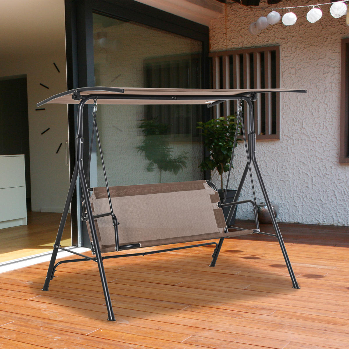 HOLLYWOODSCHAUKEL, Metall, Texteline, Braun - Braun, Metall (110/155/172cm) - Outsunny