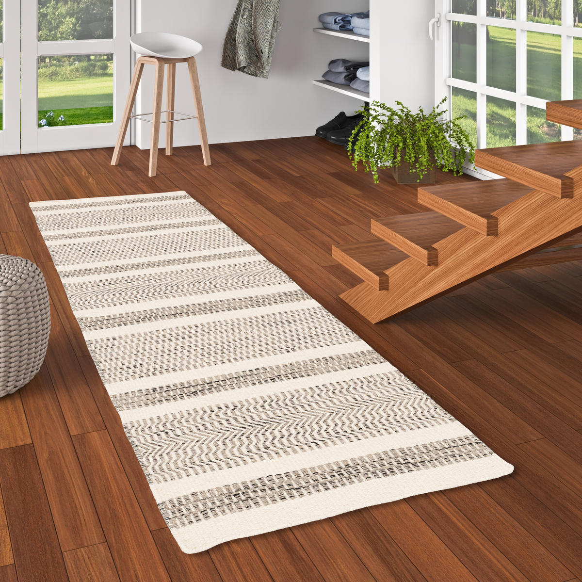 NATUR TEPPICH LÄUFER WOLLE RANA STREIFEN - Weiß/Grau, Textil (90/160cm) - Pergamon