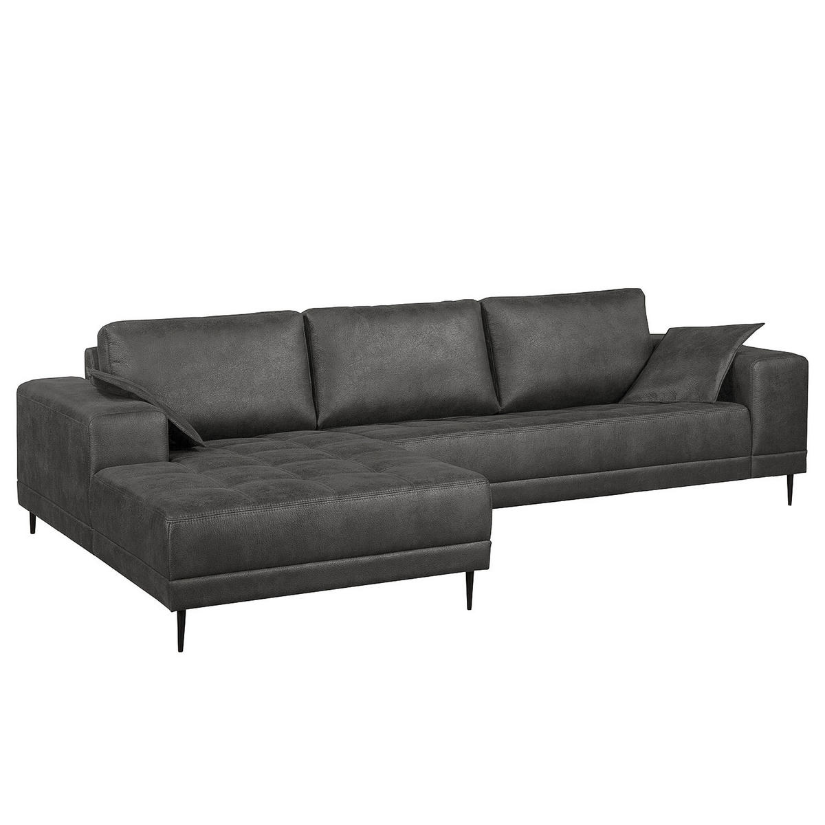 ECKSOFA mit Ottomane - Antiklederlook - Grau, Textil (282/167cm) - home24