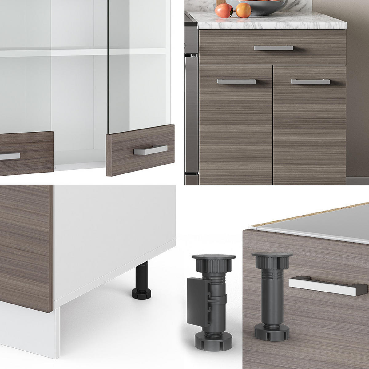 KÜCHENZEILE R-Line Edelgrau/Weiß 200 cm, AP Marmor - Braun/Weiß, Holzwerkstoff (200/81.6/60cm) - Vicco