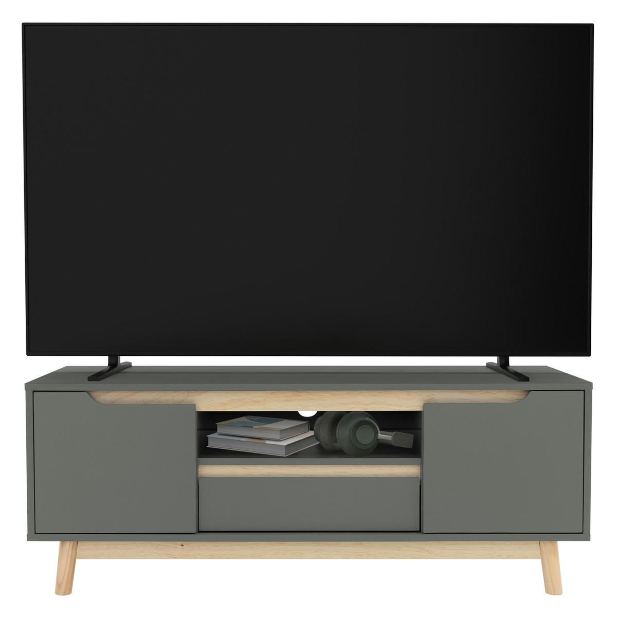 TV-LOWBOARD 120x40x46 cm Grün-Natur mit Kiefernholz-Füße - Naturfarben/Grau, Holz (40/46/120cm) - ML-DESIGN