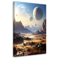 WANDBILD, Planeten Weltraum Berge Natur - Blau, Textil (30/45cm) - Feeby