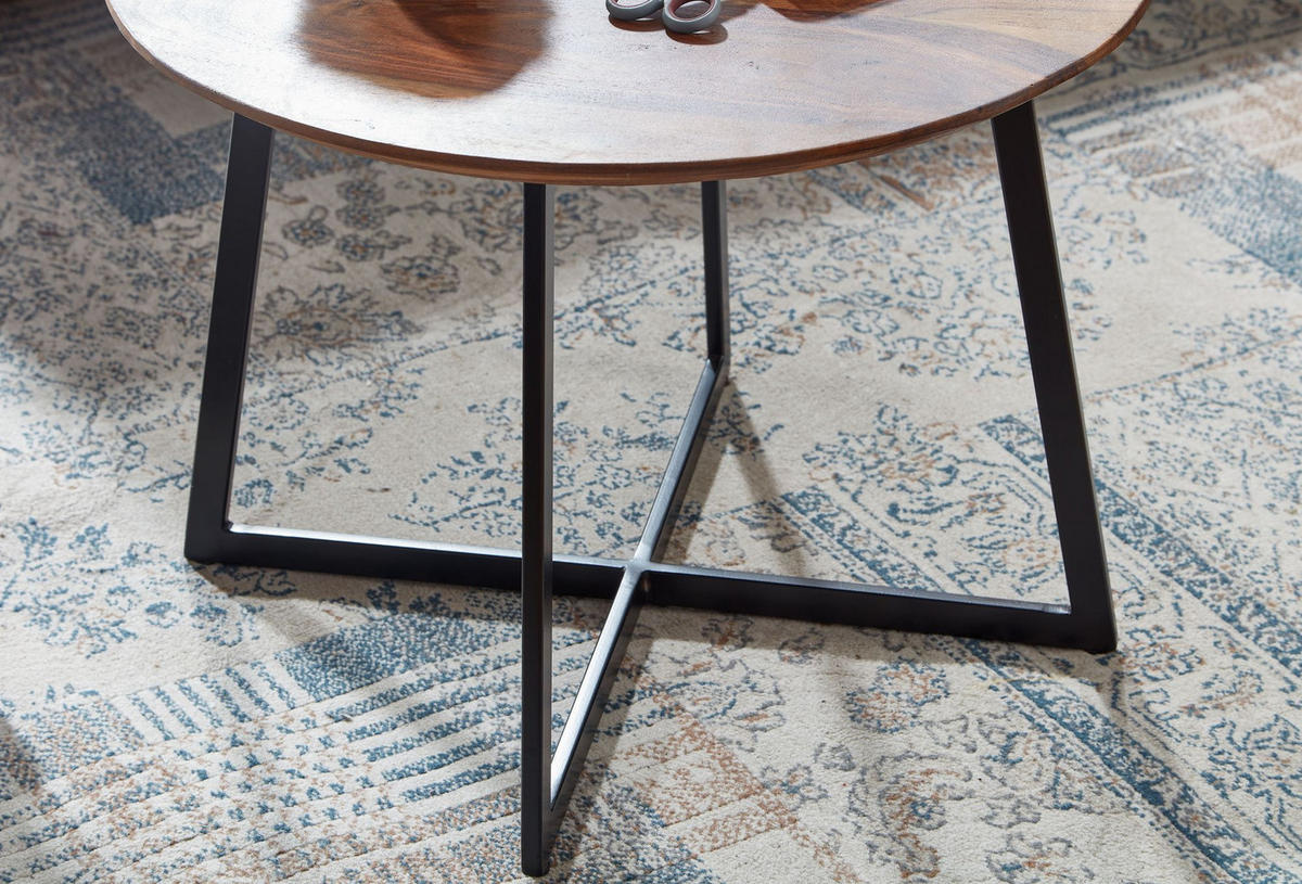 COUCHTISCH Rund Modern aus Sheesham Massivholz mit Metall, 60x60x45cm - Schwarz/Braun, Holz/Metall (60/60/45cm) - KADIMA DESIGN