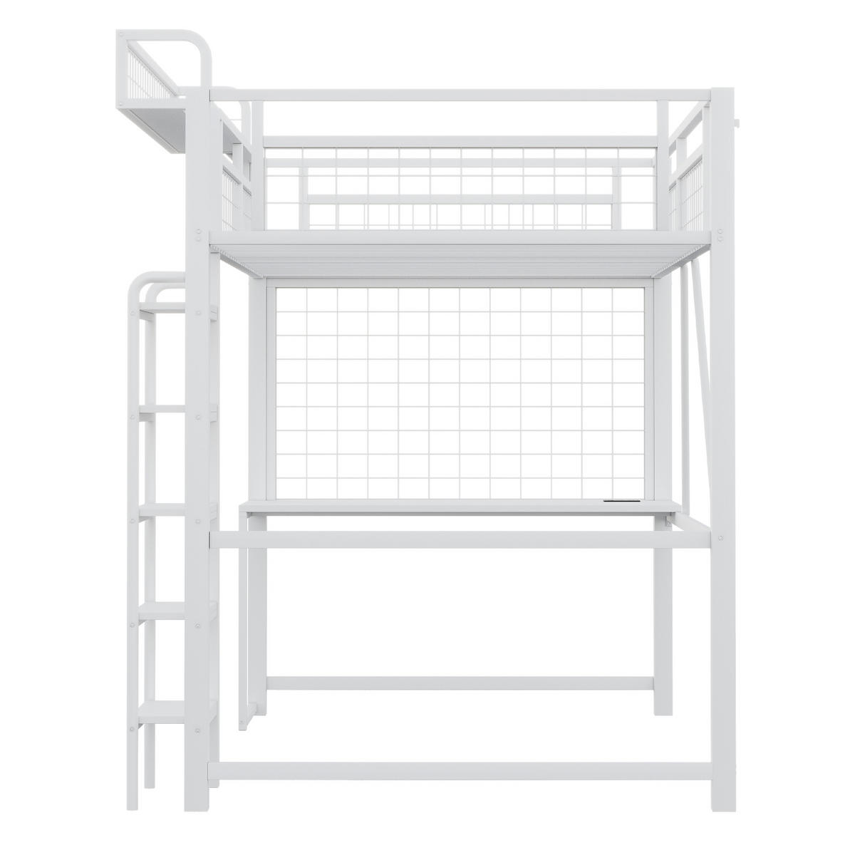 HOCHBETT 90/200 cm in Weiß mit Schreibtisch, LED, Steckdose und Ablage Metall modern - Weiß, Holzwerkstoff/Metall (90/200cm) - STILVORA