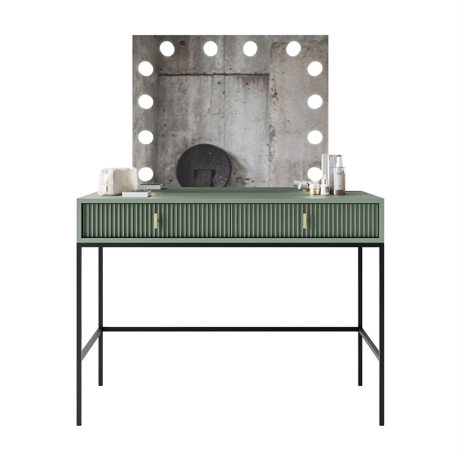 FRISIERTISCH MIDNIGHT ELITE mit LED-Spiegel grün - Schwarz/Grün, Holzwerkstoff (104/77/50cm) - Lookway