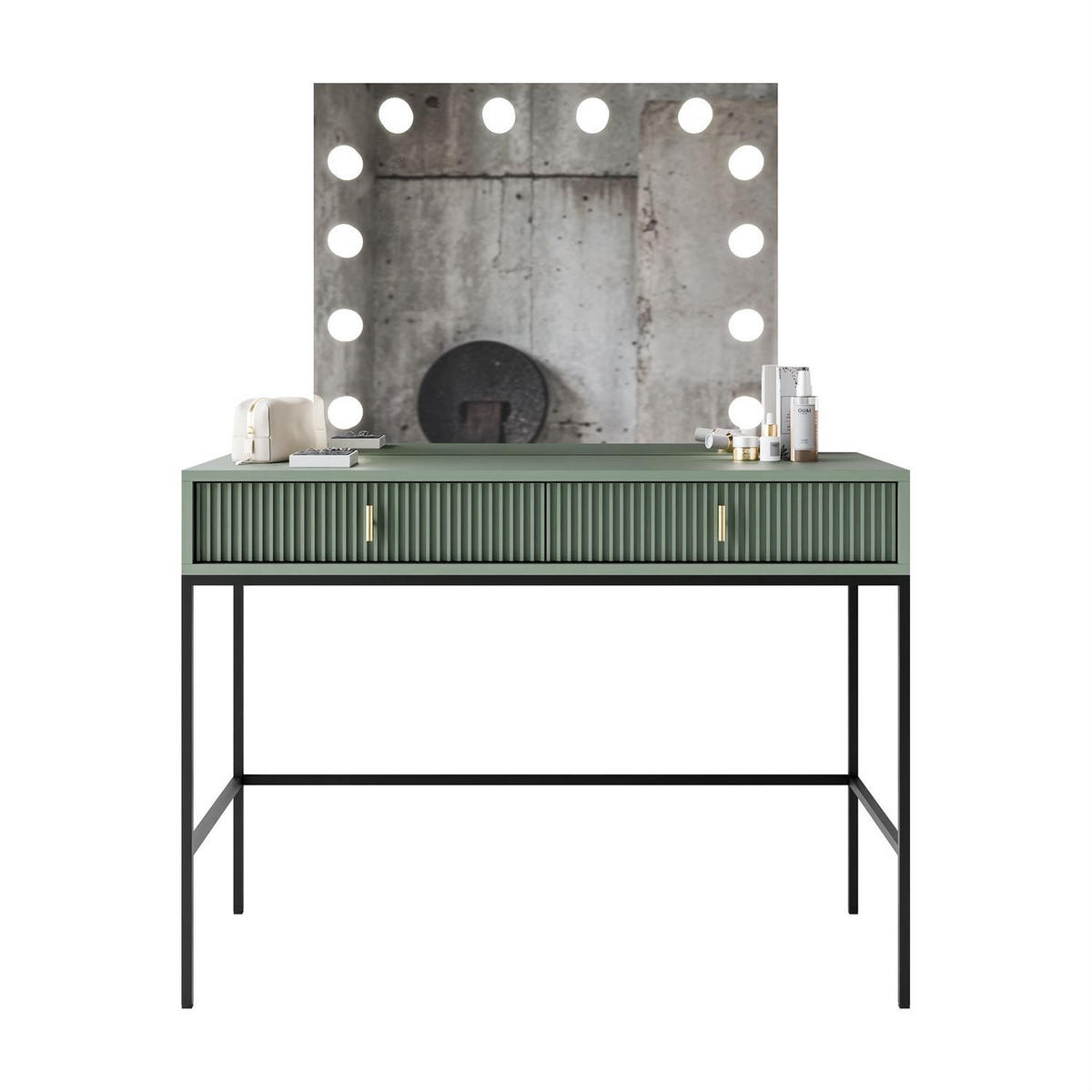 FRISIERTISCH MIDNIGHT ELITE mit LED-Spiegel grün - Schwarz/Grün, Holzwerkstoff (104/77/50cm) - Lookway