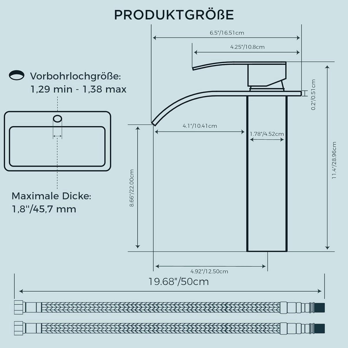 WASCHTISCHARMATUR Wasserfall Schwarz 220 mm - Schwarz, Metall (12.7/7.5/29.2cm)