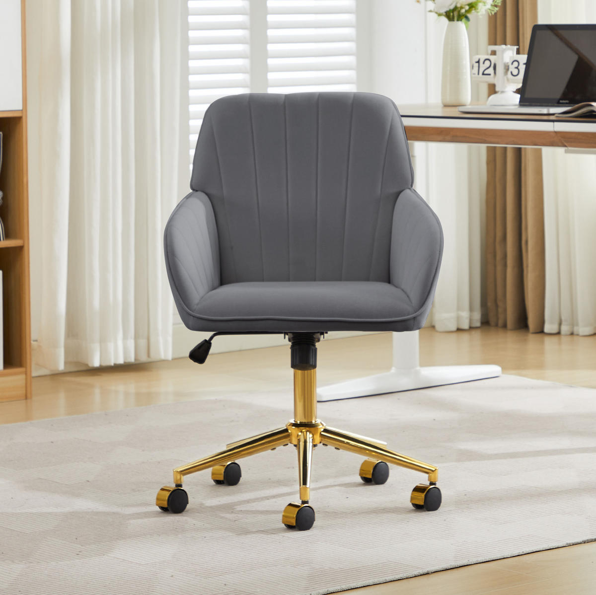 BÜRODREHSTUHL höhenverstellbar Samt Grau - Grau, Metall (60/97/62cm) - Meubliv