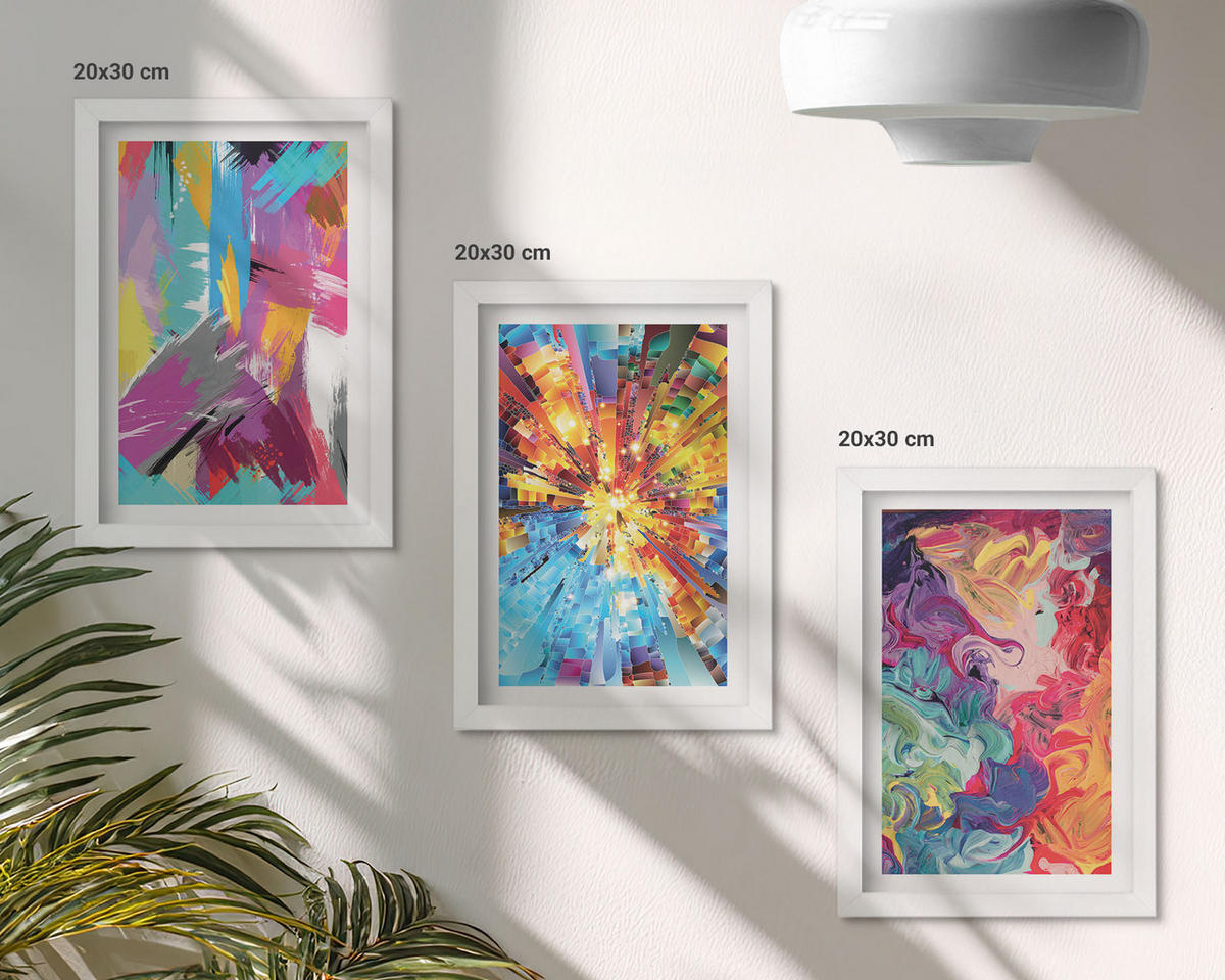 WANDBILDER 3er-Set - 20x30 cm Weißer Rahmen - Bunte abstrakte Farbmuster - Weiß, Kunststoff (20/30cm) - ArtPrintCave