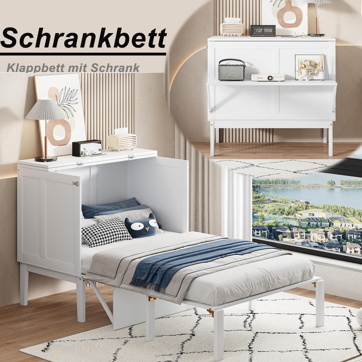 SCHRANKBETT 90x200 cm weiß - Weiß, Holz (90/200cm) - LEBENLANG