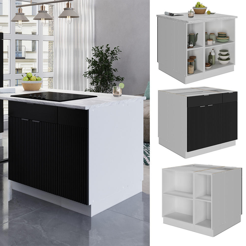 KÜCHENINSEL Fame-Line, Schwarz gestreift, 90 cm mit Schublade, ohne Arbeitsplatte - Schwarz/Weiß, Holzwerkstoff (90/82/60cm) - Vicco