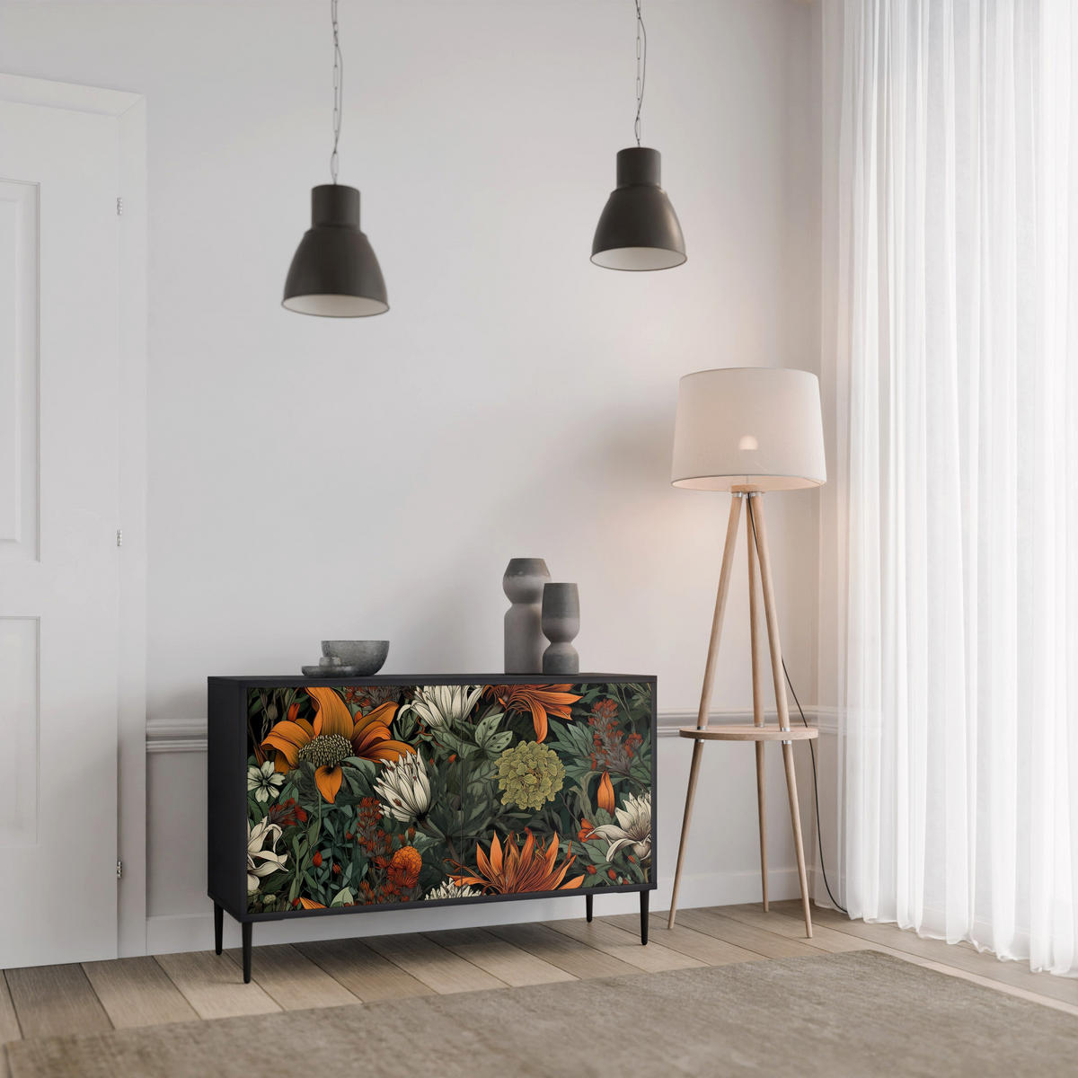 SIDEBOARD MIDNIGHT SPROUT, Eicheneffekt, 111x42x77,5 cm, 2 Türen - Eichefarben/Buchefarben, Holzwerkstoff/Buchenholz (111/77.5/42cm) - SpaceRebels