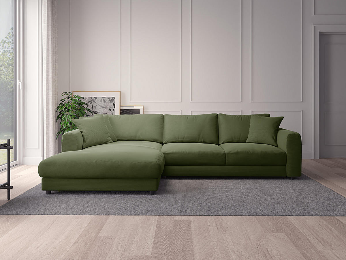 ECKSOFA mit Longchair - Schwarz/Grün, Holz/Kunststoff (286/183cm) - home24