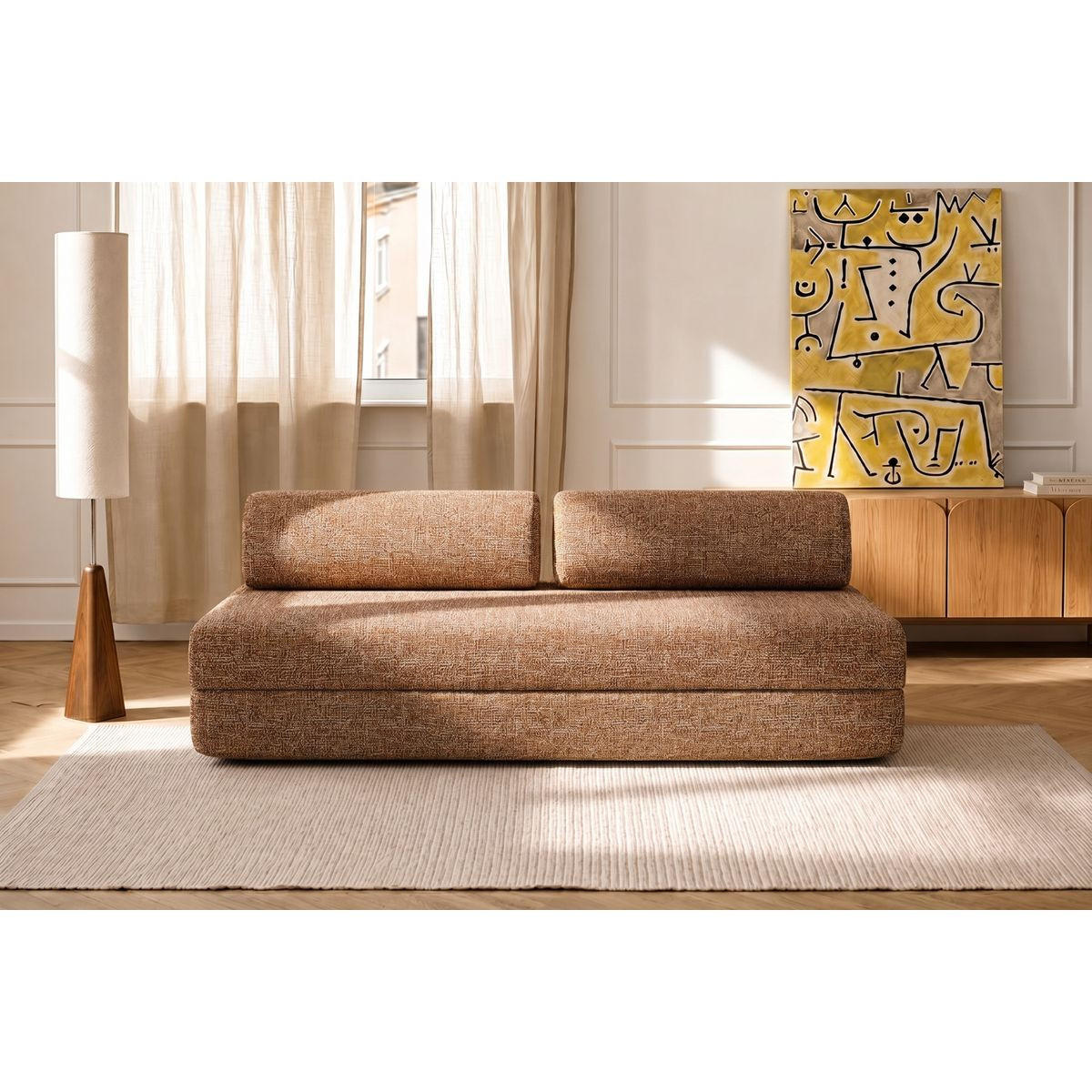 2-3-SITZER-SCHLAFSOFA aus braunem Tweed - Braun, Textil (95/70.5/190cm) - Kimo