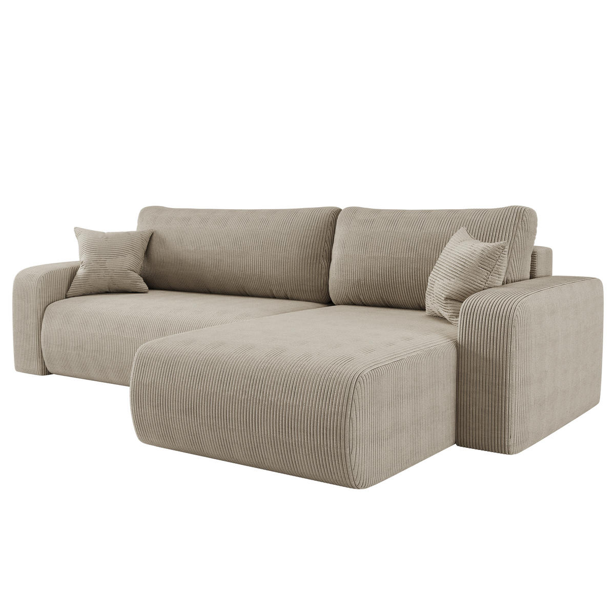 SCHLAFSOFA MILANO XL und bettkasten stoff Poso Dicker Cord Dunkelbeige Rechts - Sandfarben/Beige, Holz (274/82/145cm) - Kaiser Möbel