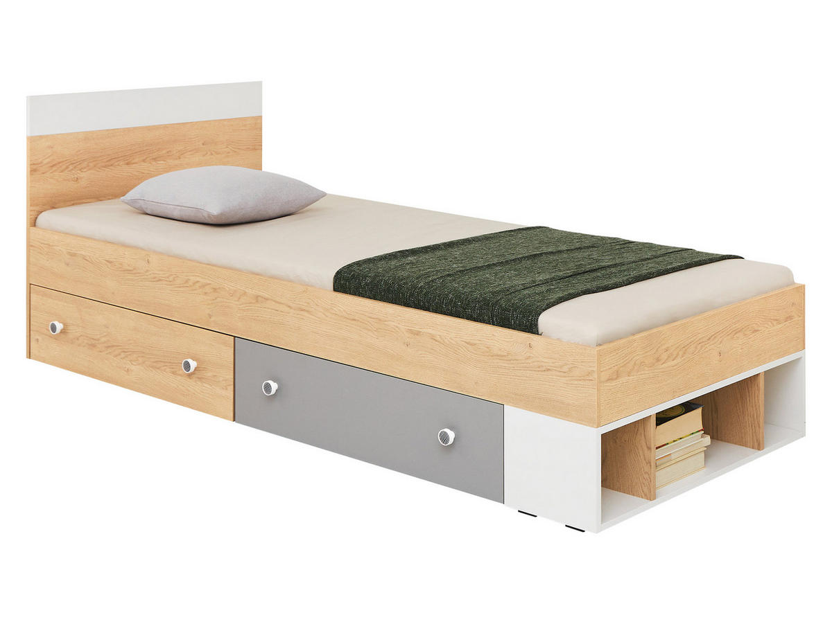 JUGENDBETT Pixel PX14/15 L/P - Eichefarben/Weiß, Holzwerkstoff (90/200cm)