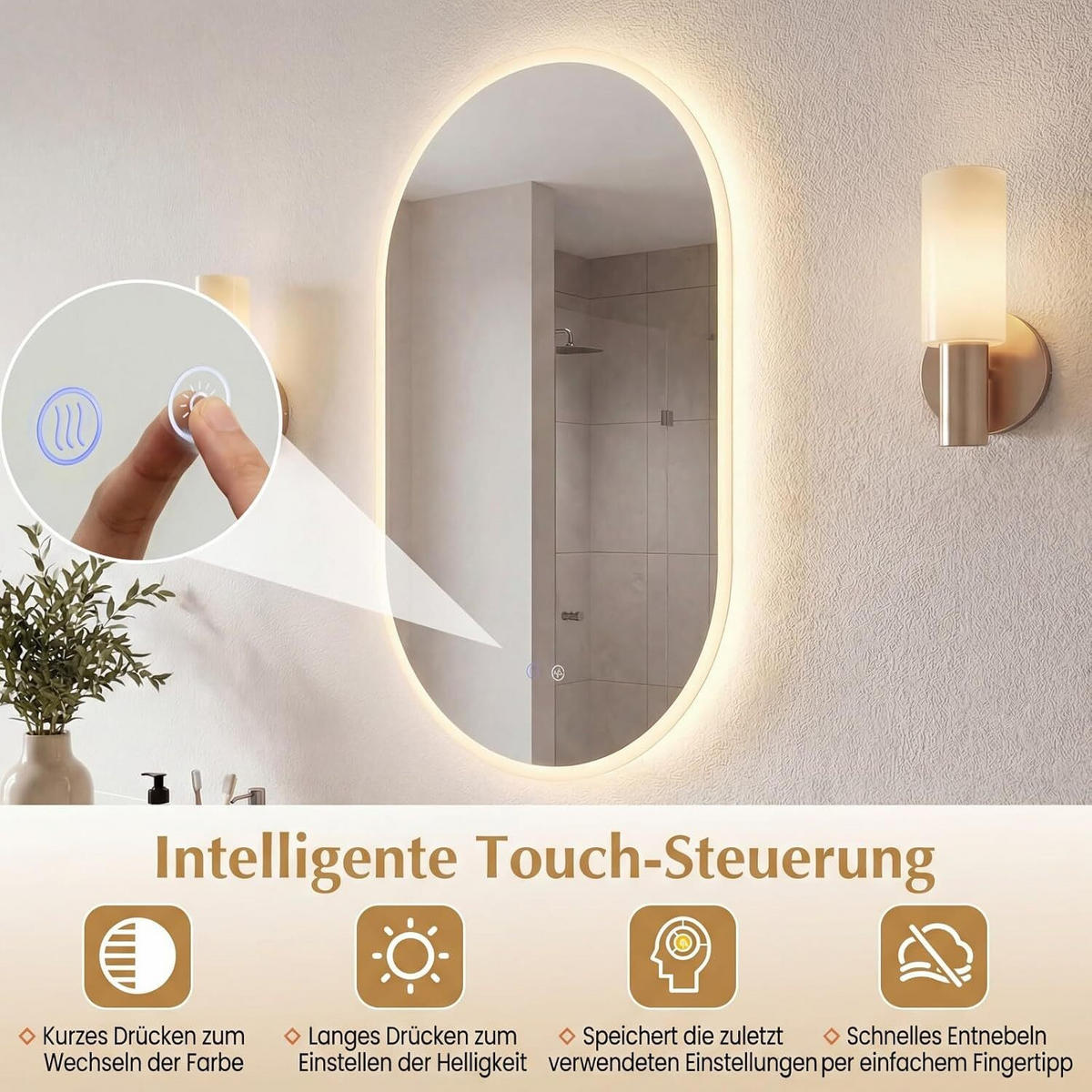 BADEZIMMERSPIEGEL mit Rücklicht silber - Silberfarben, Glas (50/80/3cm) - COSTWAY